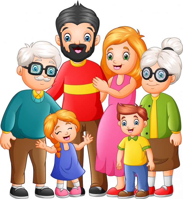 Vector grupo gracioso dibujos animados familia feliz