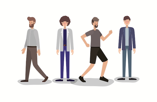 Vector grupo de hombres caminando y corriendo personajes