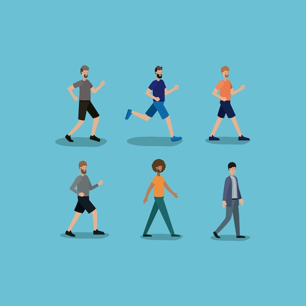 Grupo de hombres caminando y corriendo personajes
