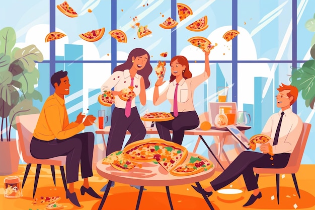 Vector grupo de hombres de negocios comiendo pizza