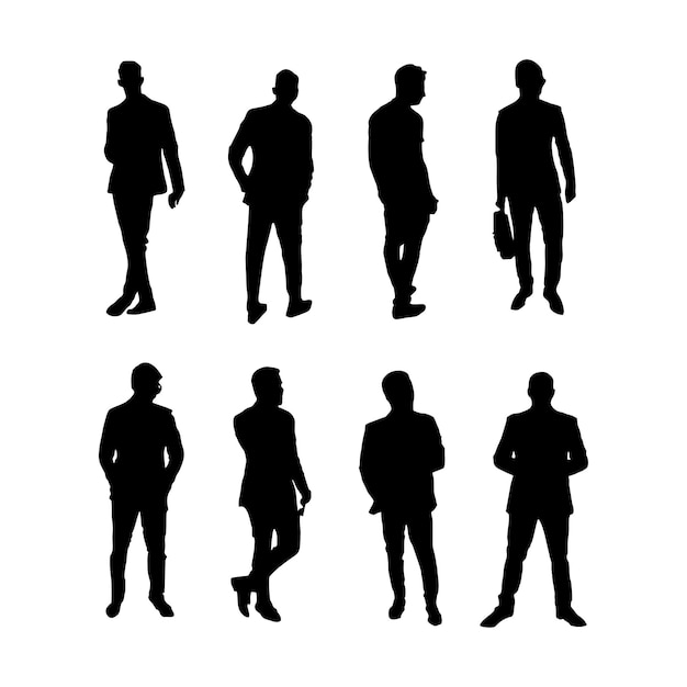 grupo de hombres de negocios de pie y posando siluetas.