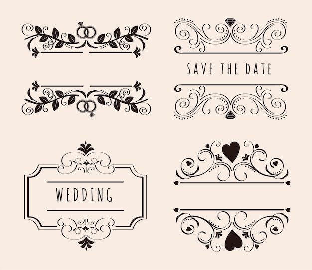 Grupo de iconos de banners de boda