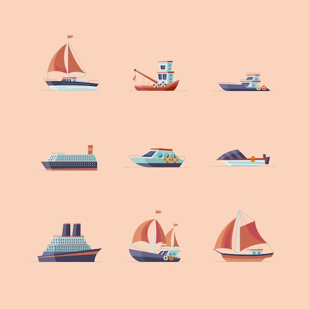 Grupo de iconos de barcos y embarcaciones