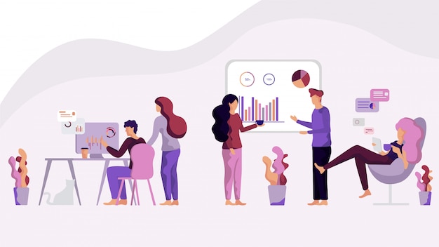 Grupo de ilustración Hombres y mujeres analizan datos de prueba
