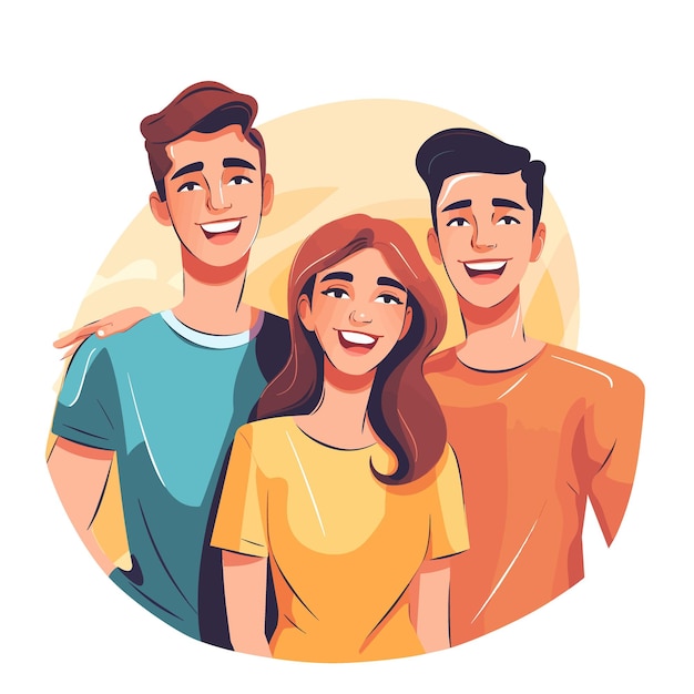 Grupo de jóvenes felices ilustración vectorial en estilo plano