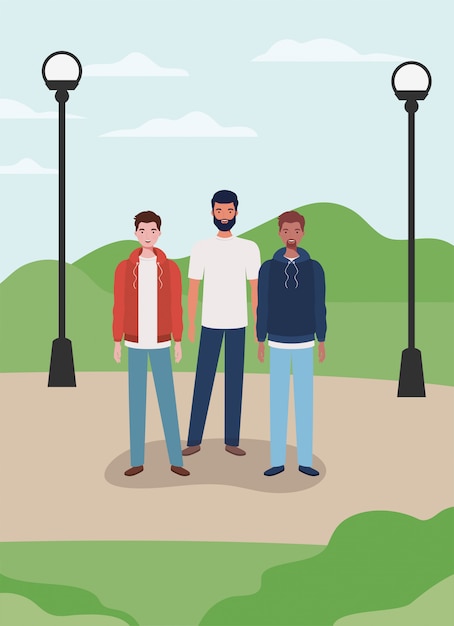 Vector grupo de jóvenes interraciales en los personajes del parque