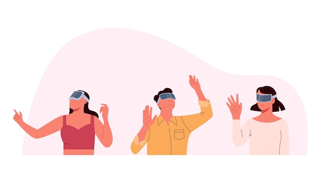 Grupo de jóvenes que usan gafas de realidad virtual