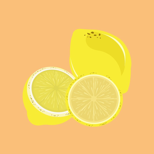 Grupo de limón amarillo con un pedazo de limón en un fondo naranja aislado Un limón amarillo