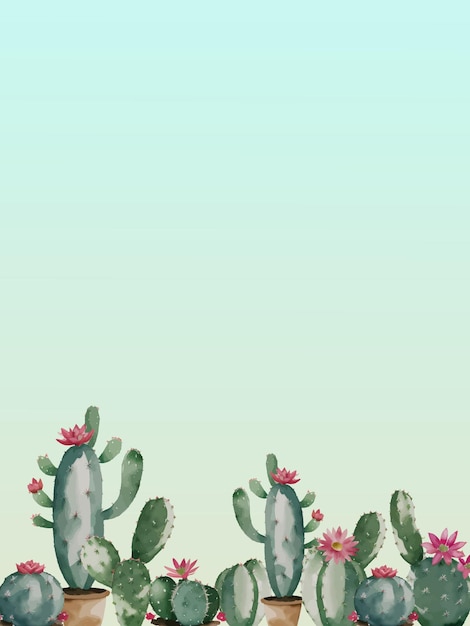 Vector un grupo de lindas plantas de cactus en macetas sobre un fondo azul