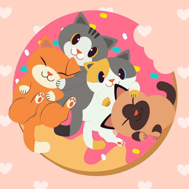 Grupo de lindos gatos rosquillas deliciosas