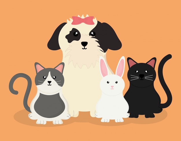 Vector grupo de lindos personajes de mascotas