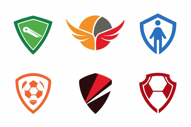 un grupo de logotipos que incluye jugadores de fútbol, fútbol y deportes