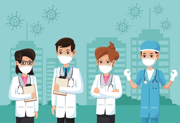 Grupo de médicos con máscaras médicas