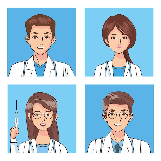 Grupo de médicos profesionales con ilustración de personajes de estetoscopios