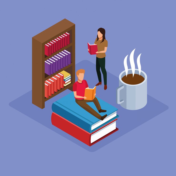 Vector grupo de mini personas leyendo libros