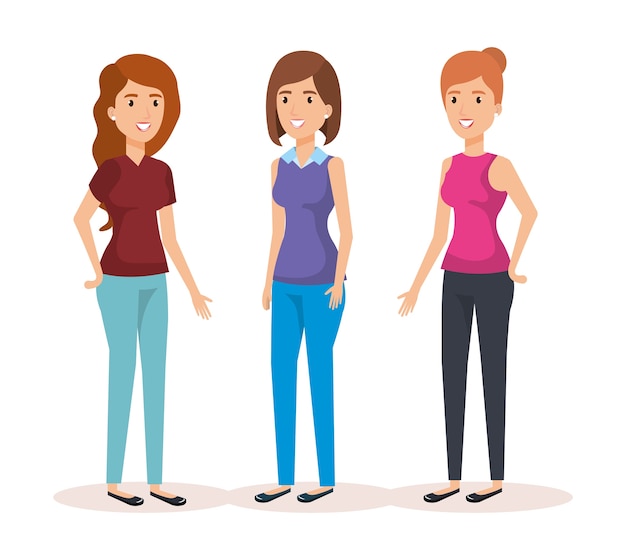 grupo de mujeres avatares personajes