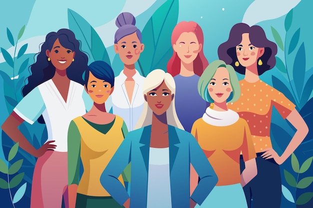 Vector un grupo de mujeres están juntas en un bosque.