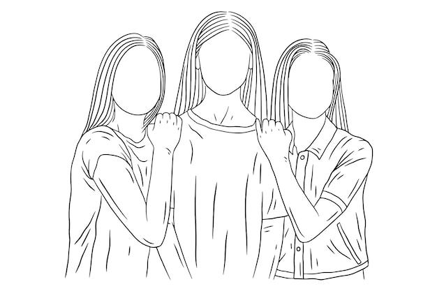 Grupo de mujeres felices Girl Best Friend love line art ilustración de estilo dibujado a mano