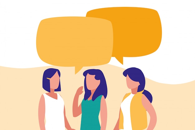 Grupo de mujeres hablando personajes