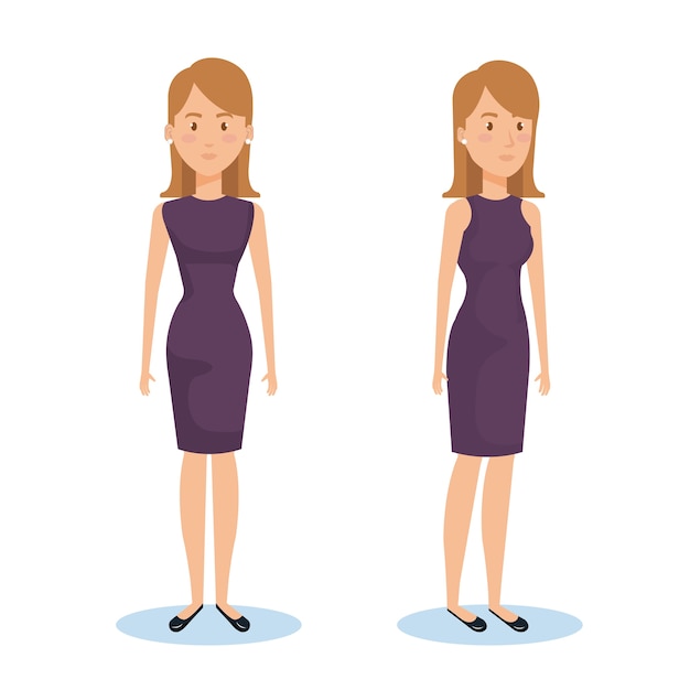 grupo de mujeres jóvenes plantea y estilos de diseño de ilustración vectorial