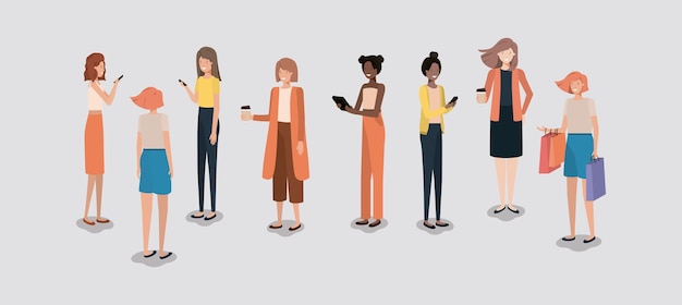 Grupo de mujeres que usan smartphone