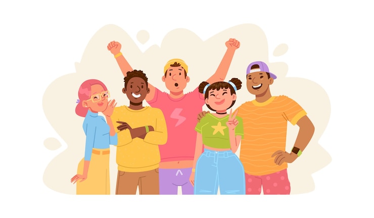 Vector grupo multicultural joven moderno moda hombres mujeres diferentes nacionalidades diversidad unidad