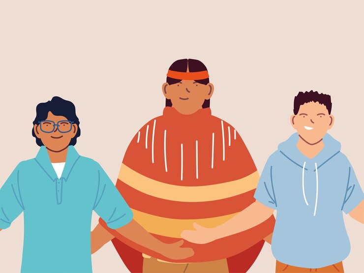 Vector grupo multiétnico de personas juntas, multicultural.