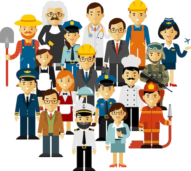 Grupo Multitud de personas de diferentes profesiones Ocupaciones Empleo Trabajos Carrera Día laboral