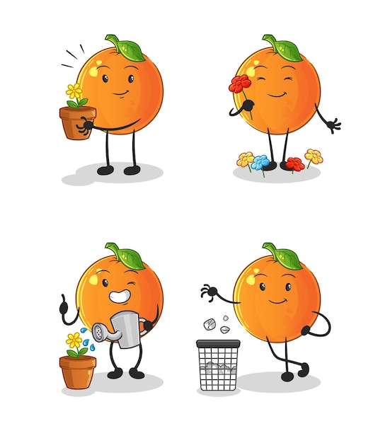 El grupo naranja salva la tierra. mascota de dibujos animados