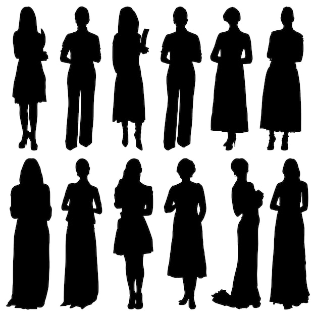 grupo, de, negocio, siluetas, mujeres, con, plano de fondo