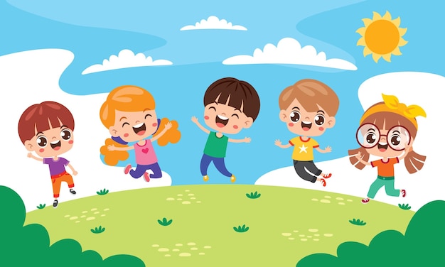 Vector grupo de niños de dibujos animados felices