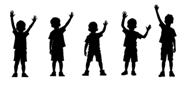 Grupo de niños felices bailando niño levantando la mano