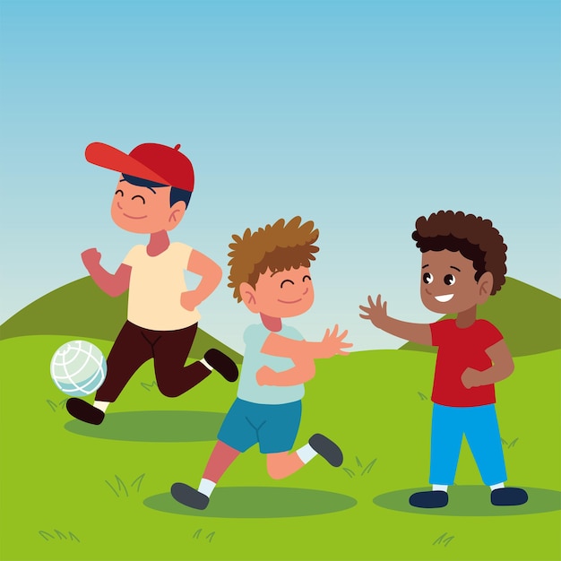 Grupo de niños jugando a la pelota en el parque