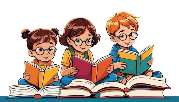 Un grupo de niños leyendo