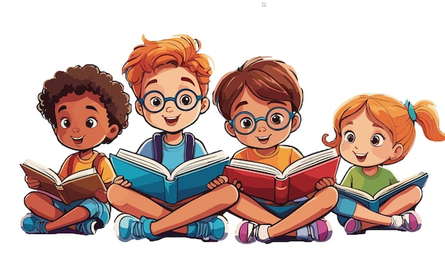 Un grupo de niños leyendo