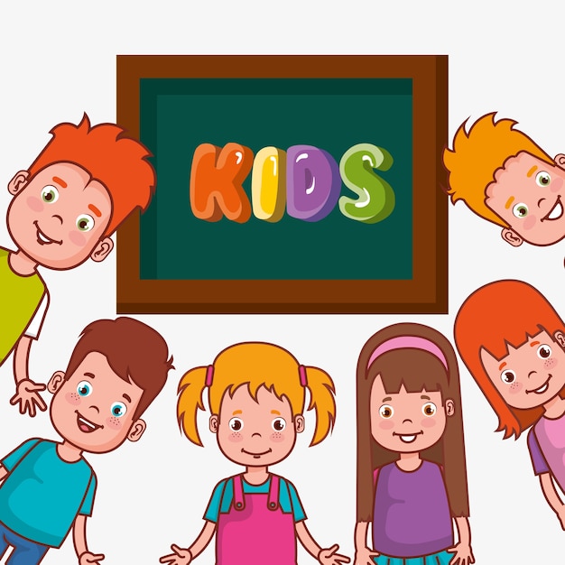 Vector grupo de niños pequeños en personajes de avatares de aula