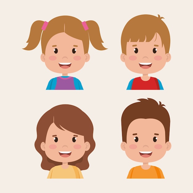 grupo de niños pequeños personajes