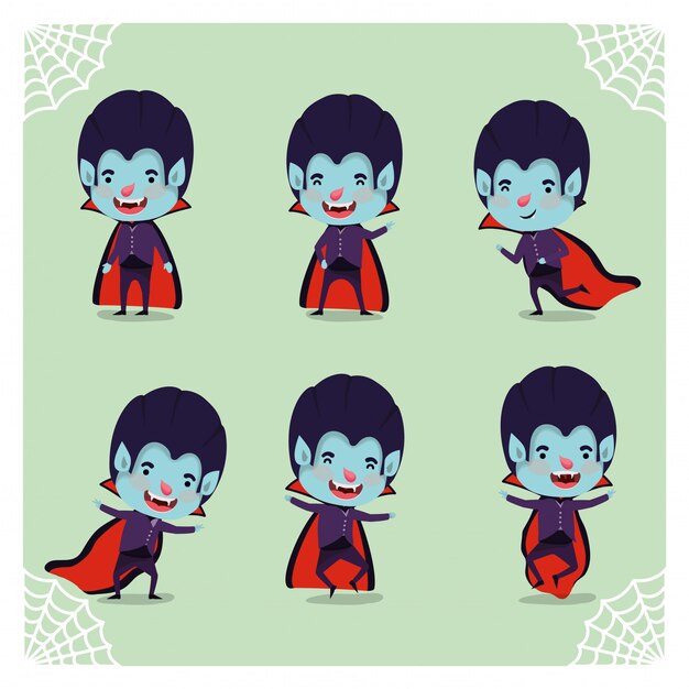 Vector grupo de niños pequeños con trajes de drácula