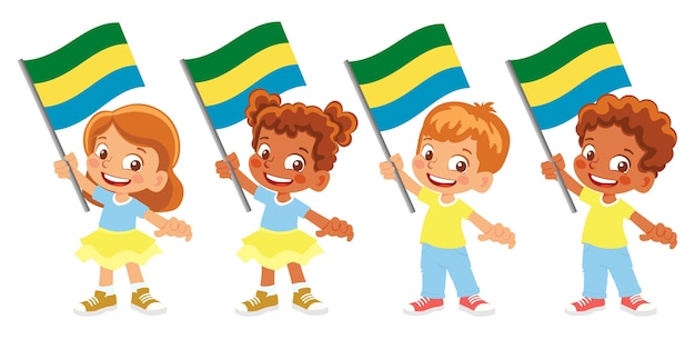 Vector grupo de niños sosteniendo su bandera nacional ilustración