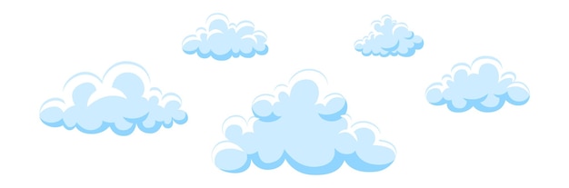 Vector grupo de nubes. cloudscape en estilo de dibujos animados esponjoso. lindo cielo