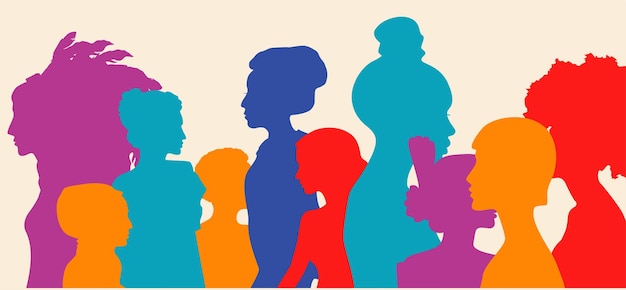 Grupo de perfil de silueta de mujeres de cultura diversa diversidad multiétnica y multirracial