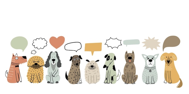 Grupo de perros con burbujas de discurso