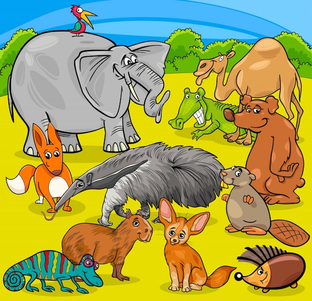 grupo de personajes de animales de dibujos animados