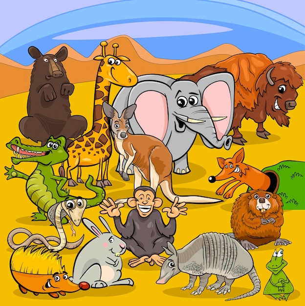 grupo de personajes de animales de dibujos animados