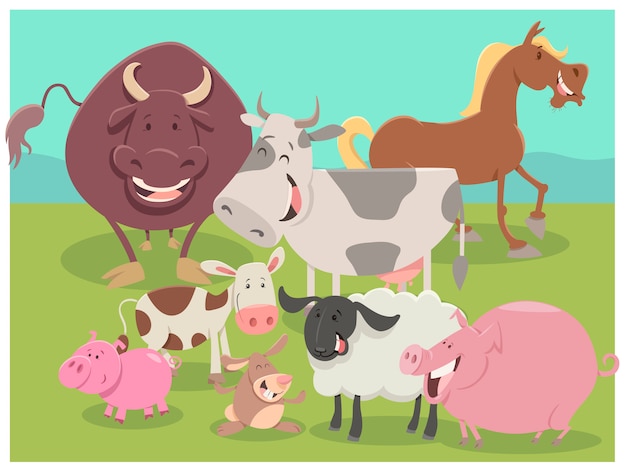 Grupo de personajes de animales de granja