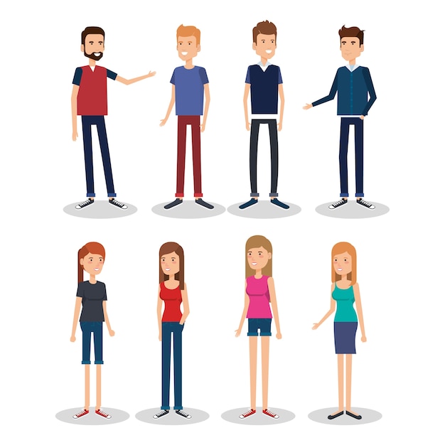 Grupo de personajes de avatares de personas.