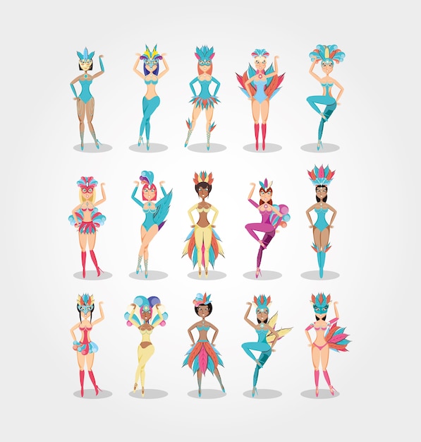 grupo de personajes de carnaval de chicas hermosas