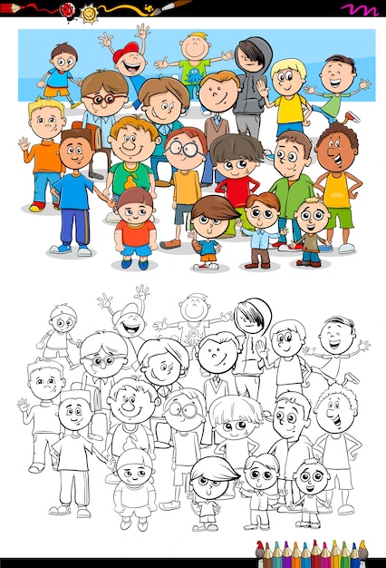 Grupo de personajes de chicos para colorear