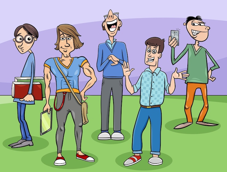 Vector grupo de personajes cómicos de dibujos animados