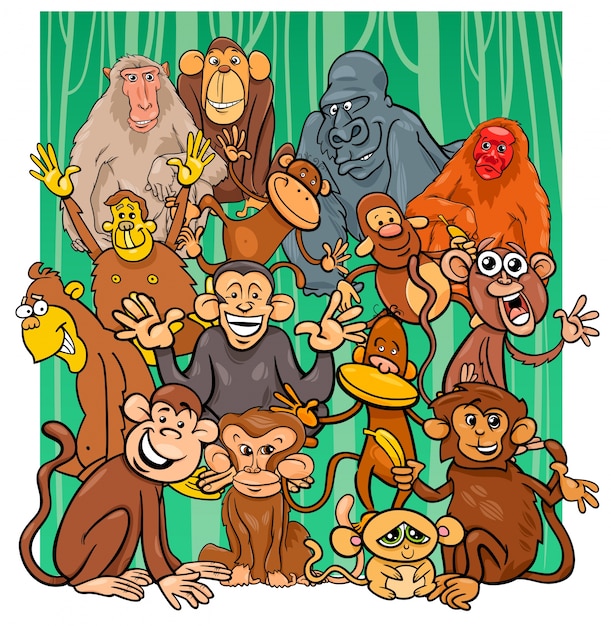 grupo de personajes de dibujos animados mono